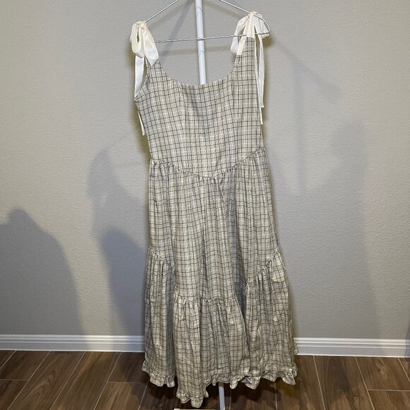 Of Her Own Kind Light Green Mirabelle Sage Plaid Corset Maxi Dress Size L - Picture 1 of 5